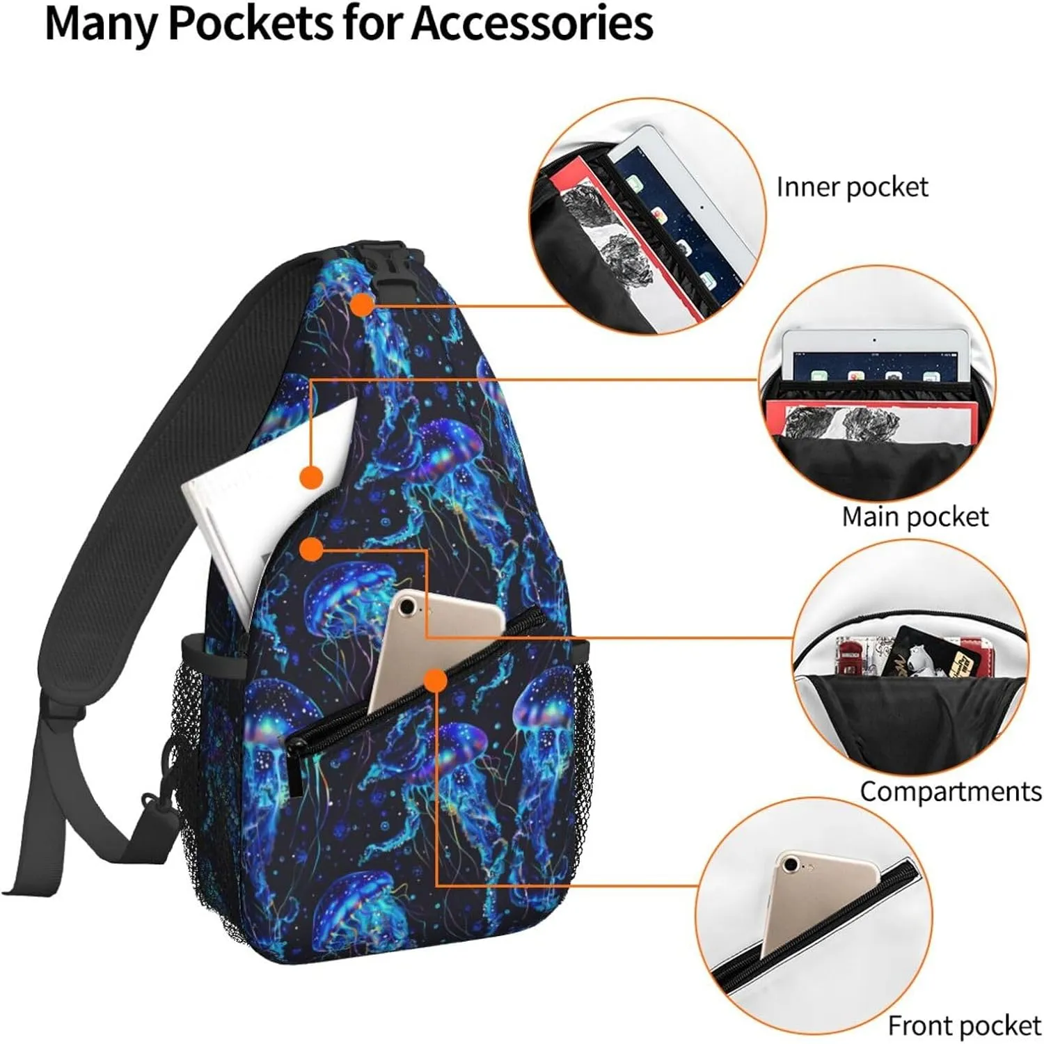 Magical Jellyfish Blue Sling Bag For Women Crossbody Shoulder Bag Casual Daypack Backpacks Men Chest Bag Gym Cycling Travel Hiking