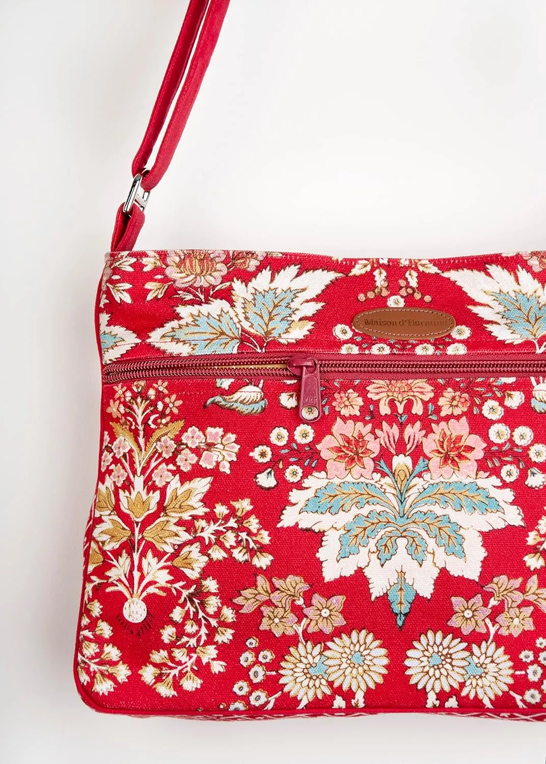 Maison d' Hermine Cross Body Bag Cotton Adjustable Shoulder Strap Hand Bag Tote purse with Zippered & Slip Pockets