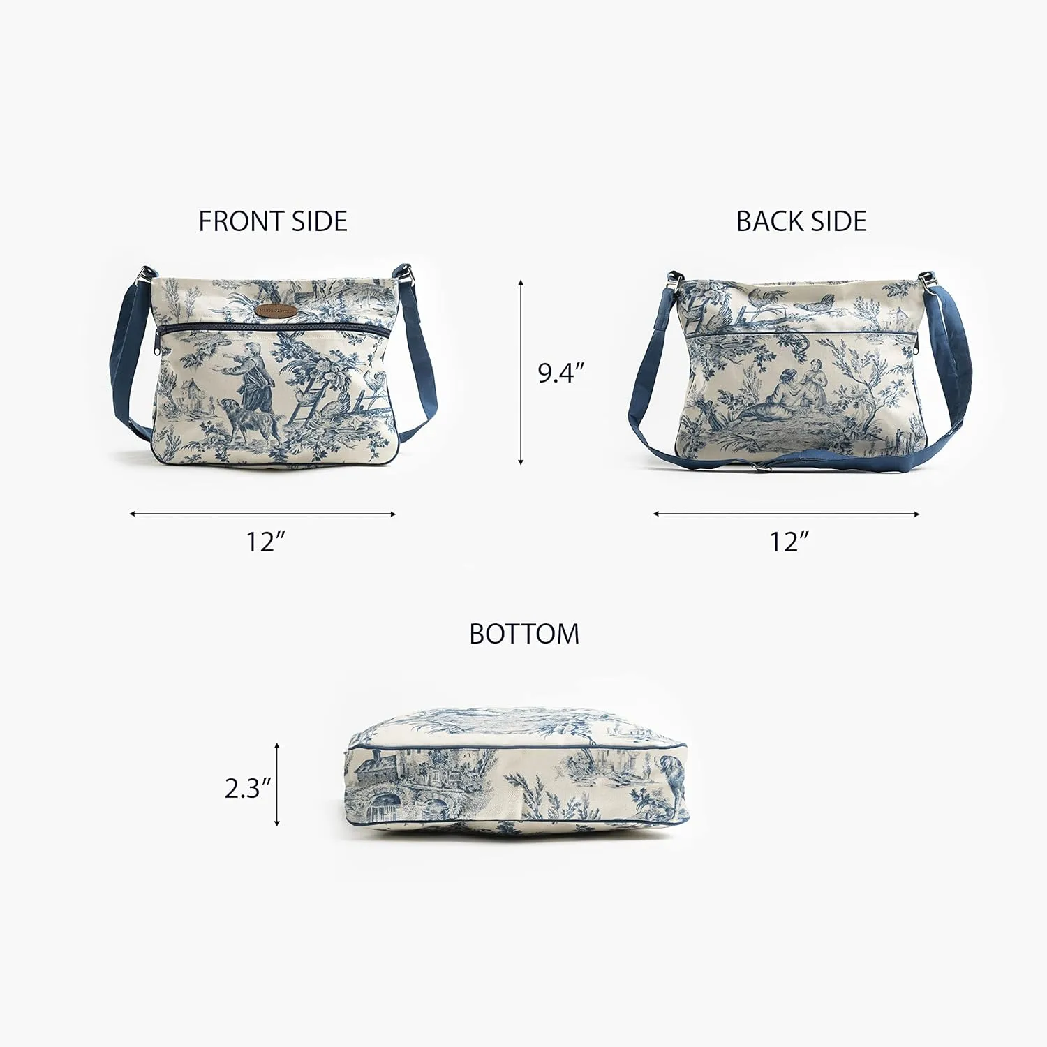 Maison d' Hermine Cross Body Bag Cotton Adjustable Shoulder Strap Hand Bag Tote purse with Zippered & Slip Pockets