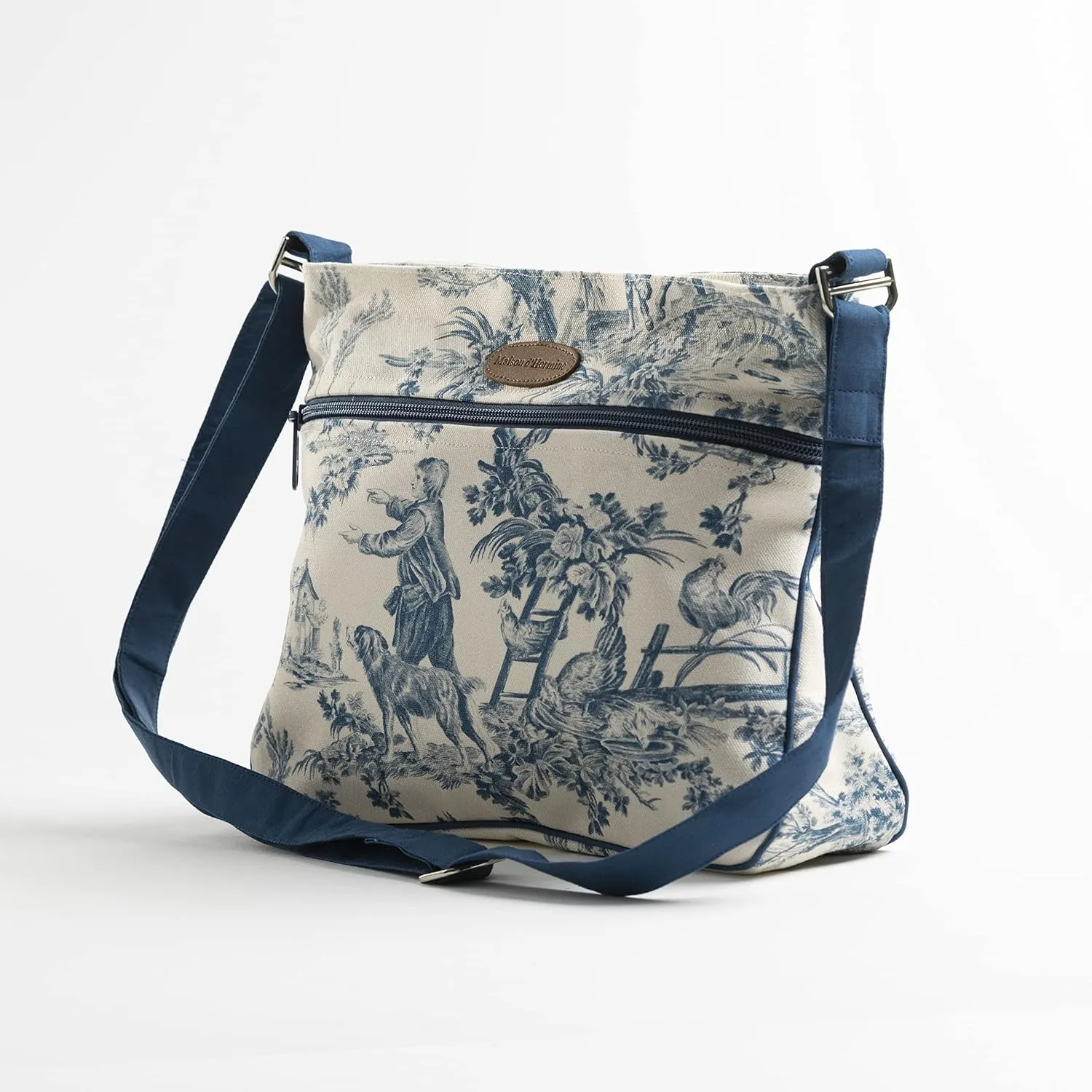 Maison d' Hermine Cross Body Bag Cotton Adjustable Shoulder Strap Hand Bag Tote purse with Zippered & Slip Pockets