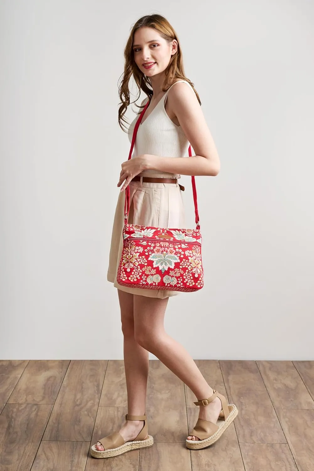 Maison d' Hermine Cross Body Bag Cotton Adjustable Shoulder Strap Hand Bag Tote purse with Zippered & Slip Pockets