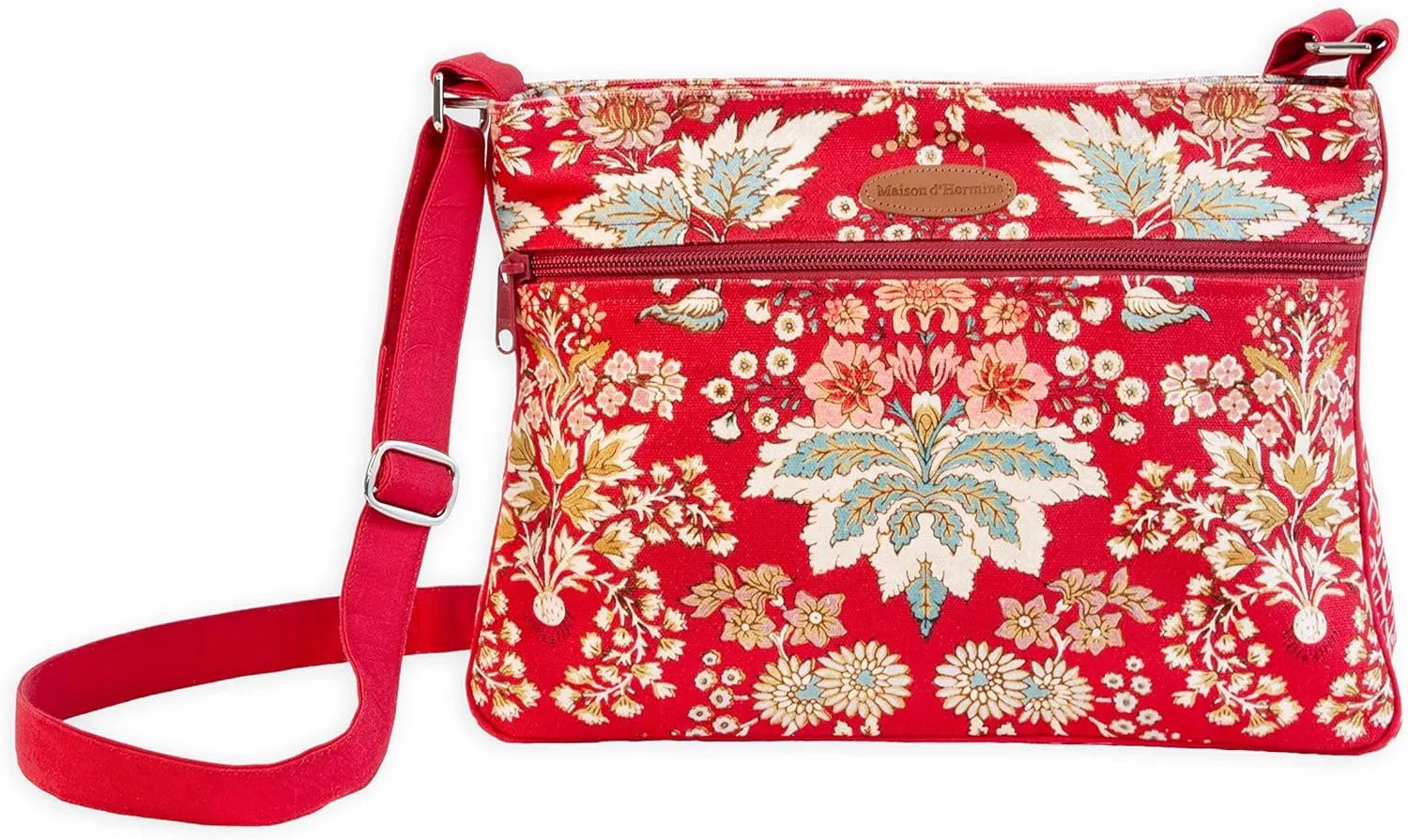 Maison d' Hermine Cross Body Bag Cotton Adjustable Shoulder Strap Hand Bag Tote purse with Zippered & Slip Pockets