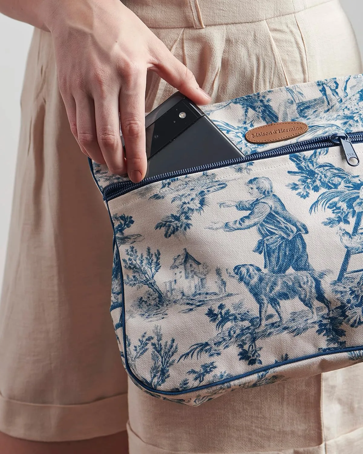 Maison d' Hermine Cross Body Bag Cotton Adjustable Shoulder Strap Hand Bag Tote purse with Zippered & Slip Pockets