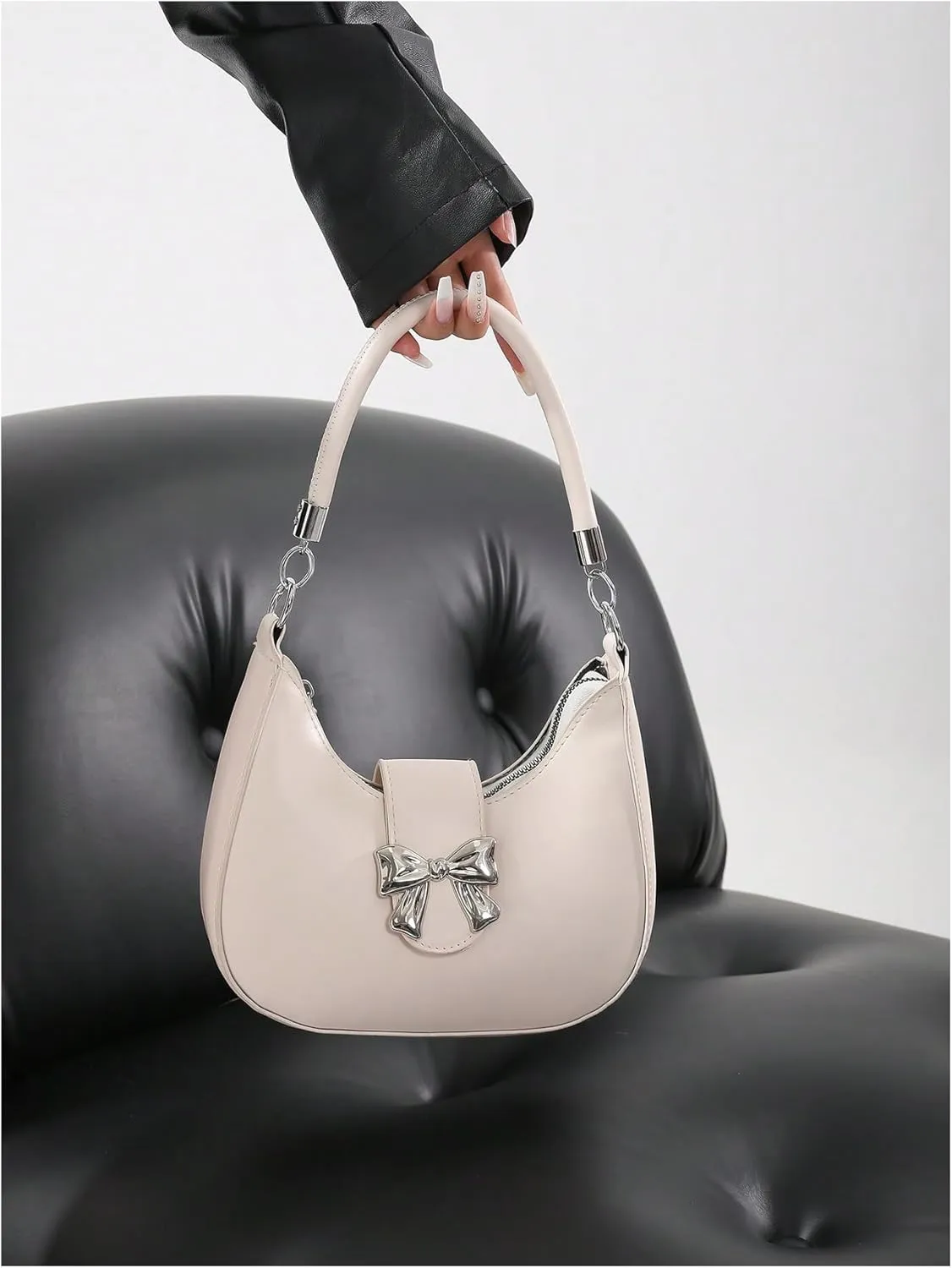 MakeMeChic Women's Shoulder Handbags PU Leather Zipper Bow Crossbody Bags Medium Purses