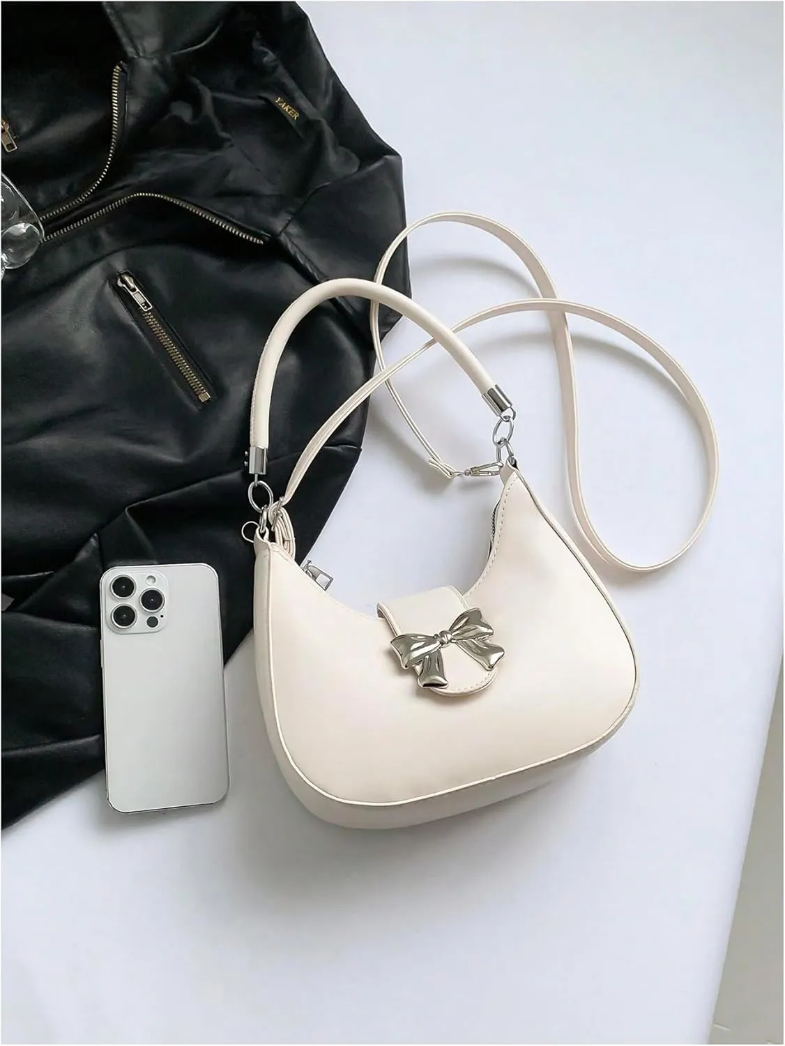 MakeMeChic Women's Shoulder Handbags PU Leather Zipper Bow Crossbody Bags Medium Purses
