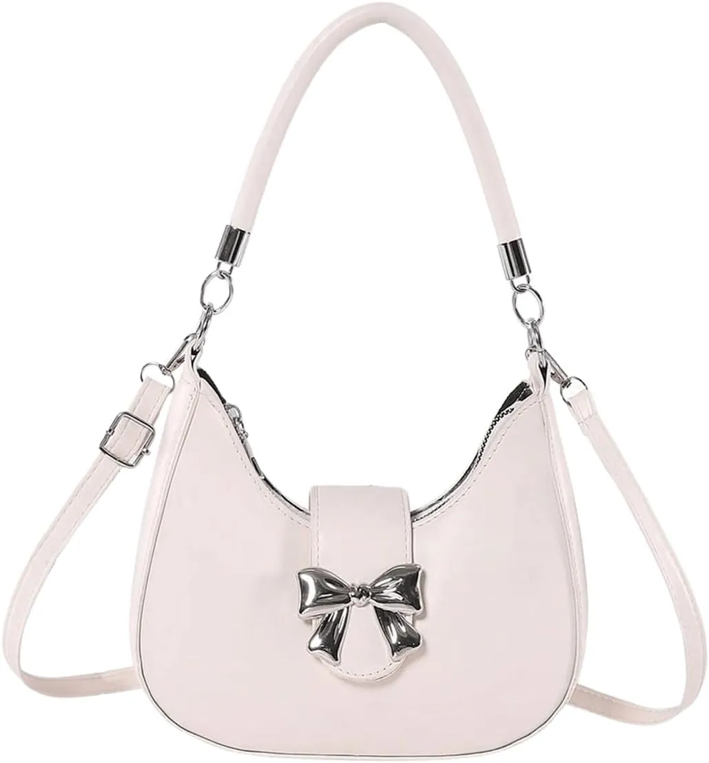 MakeMeChic Women's Shoulder Handbags PU Leather Zipper Bow Crossbody Bags Medium Purses