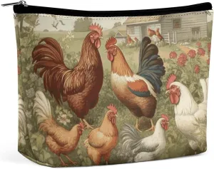 Makeup Bags Large Capacity Cosmetic Bags for Women Chickens And Farm Open Flat Toiletry Bag Waterproof Makeup Pouch Portable Cosmetic Organizer Makeups Train for Travel Gift