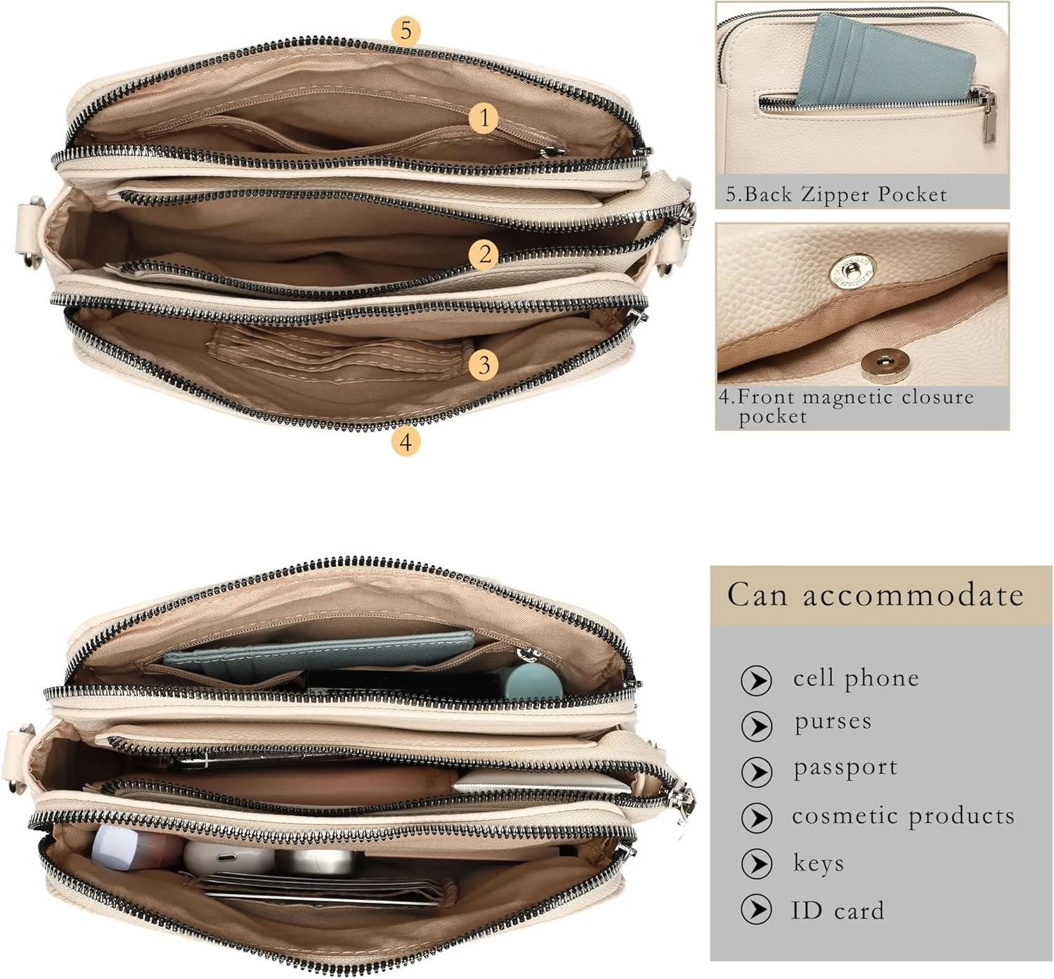 Makukke Crossbody Bags for Women, Vegan Leather Small Shoulder Handbag, Purses for Women with 2 Adjustable Shoulder Strap