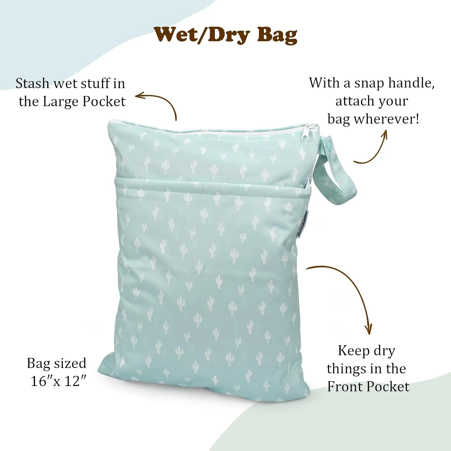 Mama Koala Waterproof Wet Dry Bags for Baby Items, Cloth Diapers, Swimsuits, Travel, Gym Clothes, Beach, Pump Parts, Toiletries, Two Zippered Pockets, 2 Pack (W017)