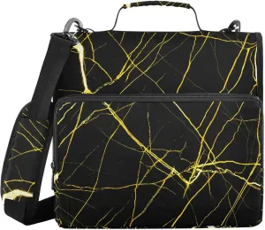 Marble Texture Black 3 Ring Zipper Binder with Shoulder Strap File Folder Organizer for School Office Supplies Storage