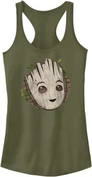 Marvel Women's Groot Wooden Badge Junior's Racerback Tank Top