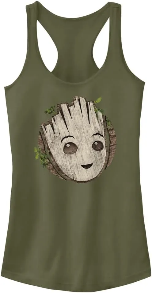 Marvel Women's Groot Wooden Badge Junior's Racerback Tank Top