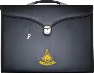 Masonic Apron and Chain Collar Case Black, Past Master Hand Embroidered Emblem | Art Portfolio Carrying Bag