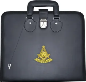Masonic Past Master Apron Case Black Imitation Leather, Hand Embroidered Emblem| Art Portfolio Carrying Bag