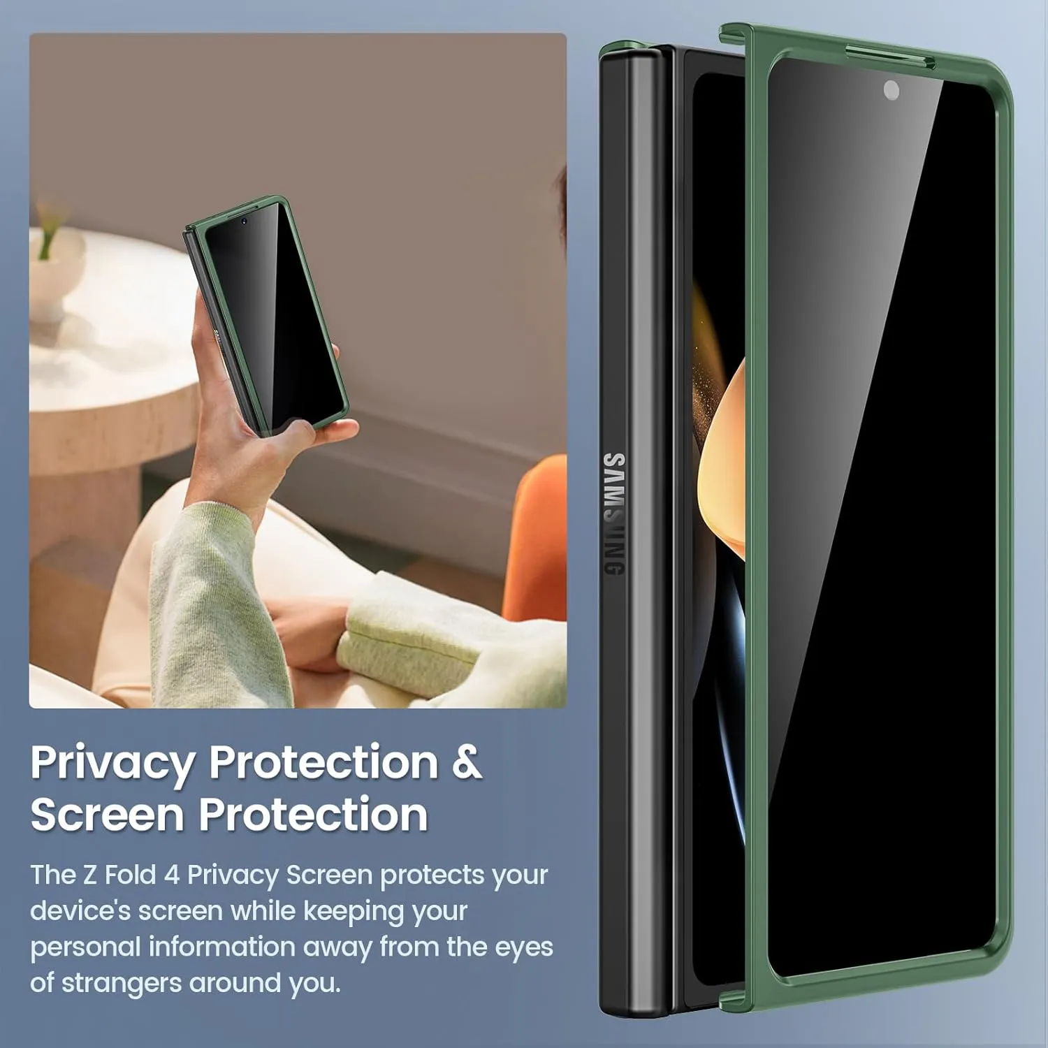 Maxdara for Samsung Galaxy Z Fold 4 Case with Built-in Privacy Screen Protector, Fold 4 Case Support Wireless Charging Shockproof Protective Phone Cover for Galaxy Z Fold4 (Green)