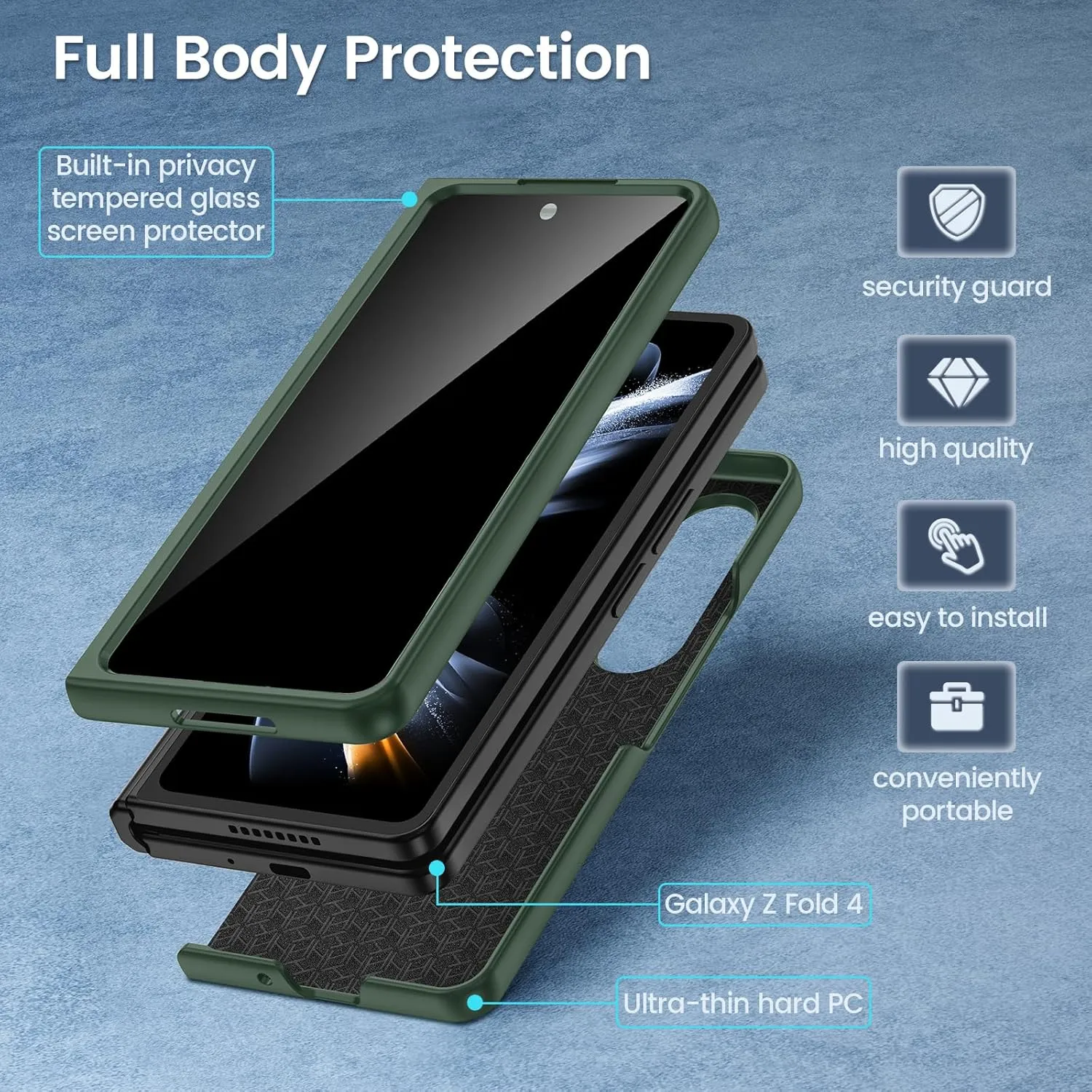 Maxdara for Samsung Galaxy Z Fold 4 Case with Built-in Privacy Screen Protector, Fold 4 Case Support Wireless Charging Shockproof Protective Phone Cover for Galaxy Z Fold4 (Green)