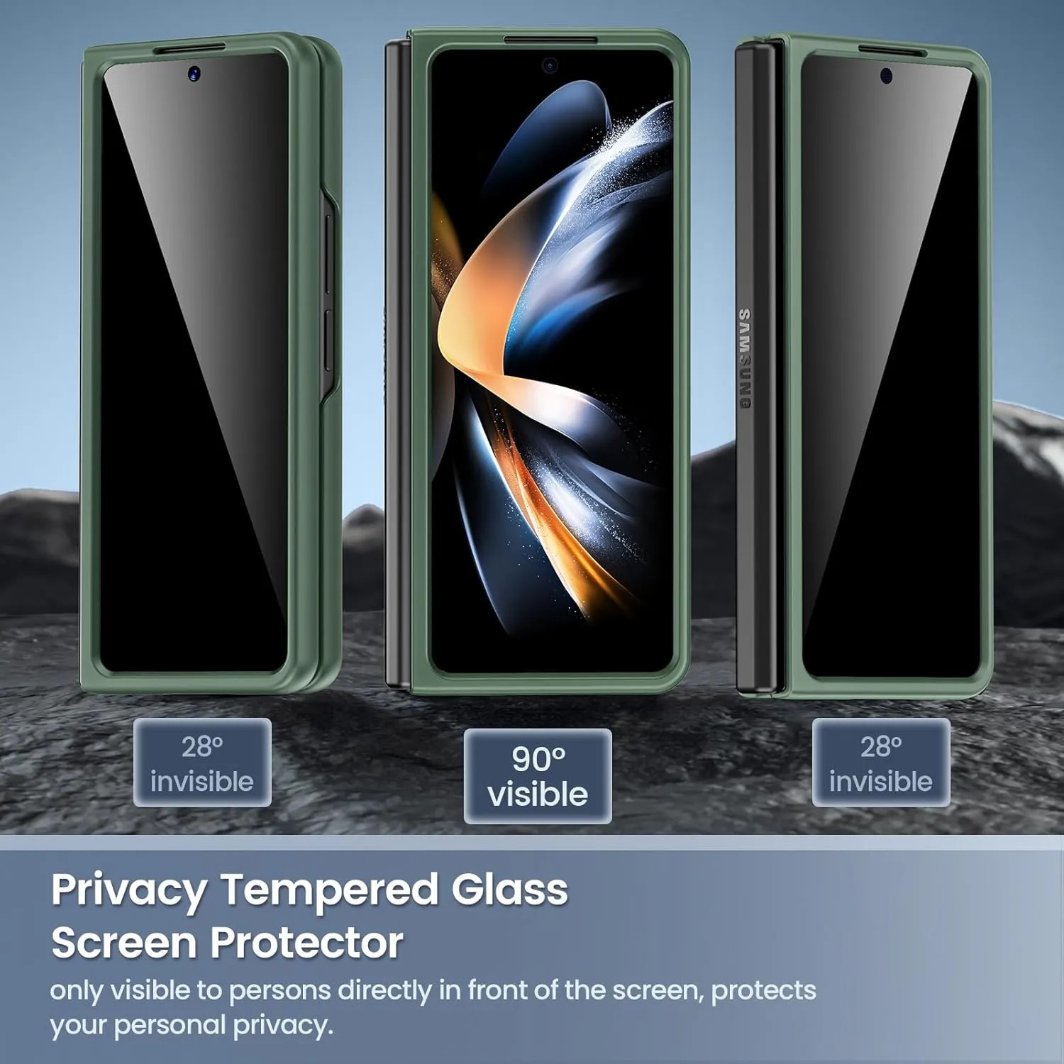Maxdara for Samsung Galaxy Z Fold 4 Case with Built-in Privacy Screen Protector, Fold 4 Case Support Wireless Charging Shockproof Protective Phone Cover for Galaxy Z Fold4 (Green)