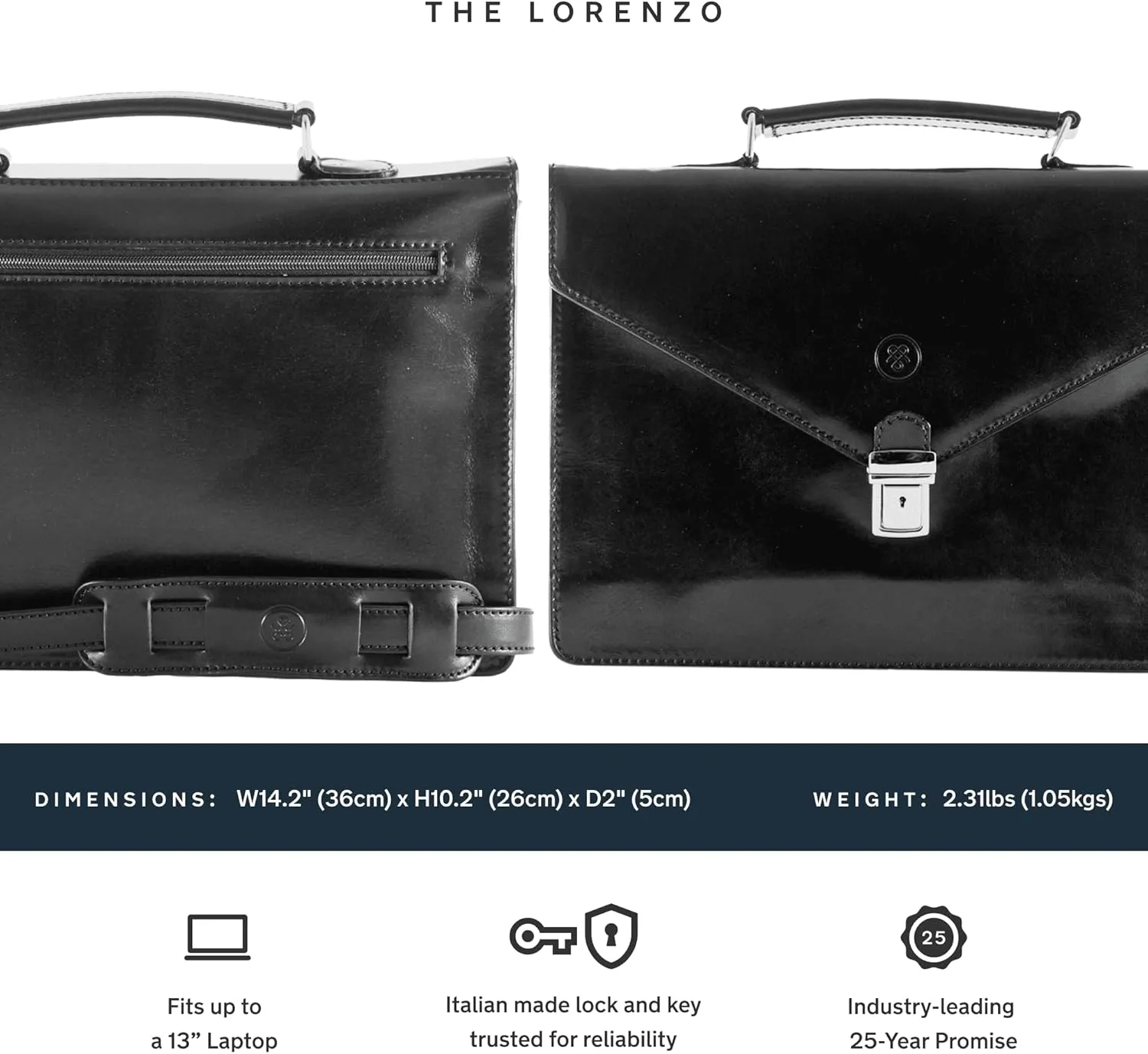 Maxwell Scott - Luxury Leather Slim Small Briefcase - 1 Section with Shoulder Strap and Key Lock - The Lorenzo