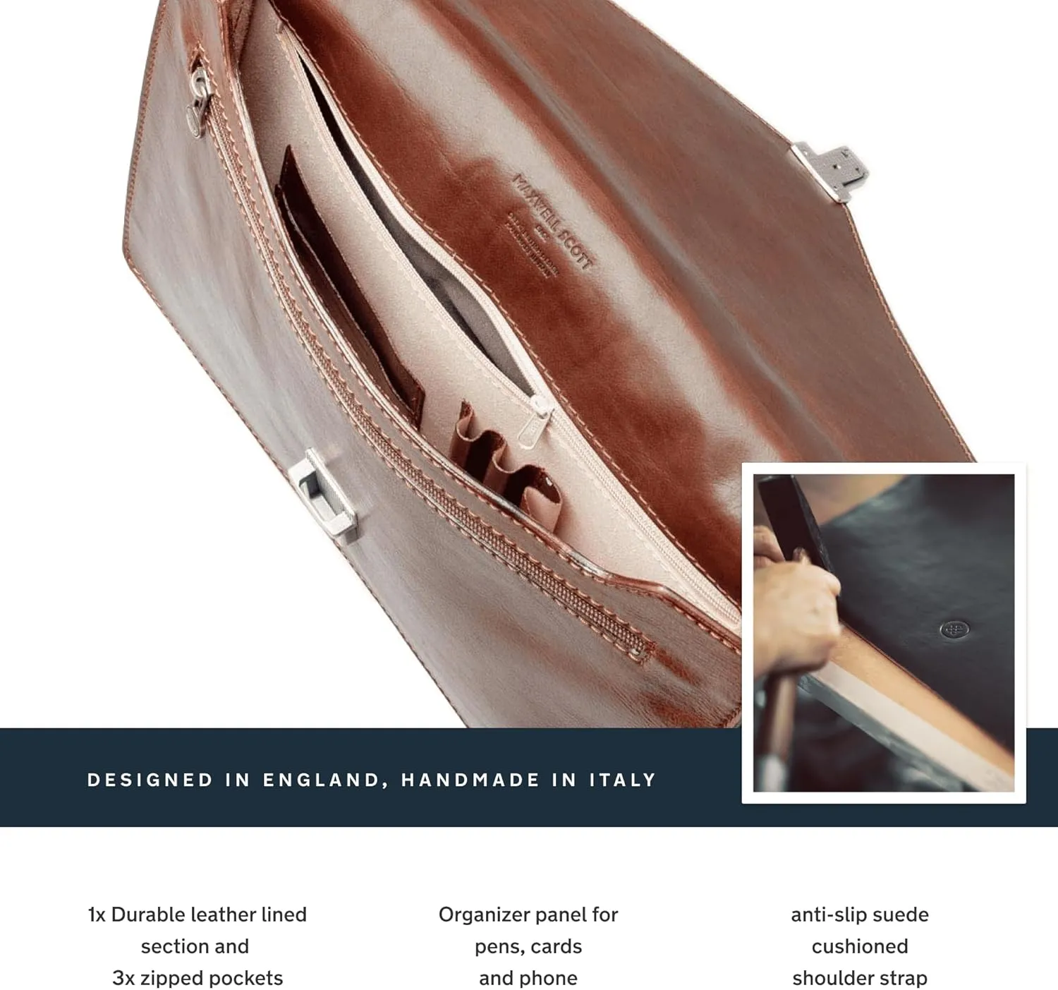 Maxwell Scott - Luxury Leather Slim Small Briefcase - 1 Section with Shoulder Strap and Key Lock - The Lorenzo