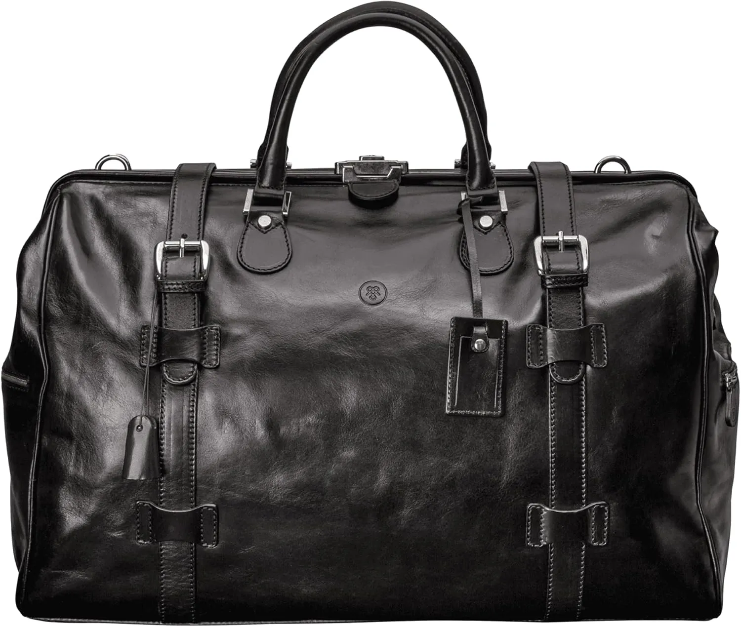Maxwell Scott - Mens Luxury Leather Large Gladstone Duffle Bag for Luxury Travelling - The Gassano Large Black