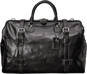 Maxwell Scott - Mens Luxury Leather Large Gladstone Duffle Bag for Luxury Travelling - The Gassano Large Black