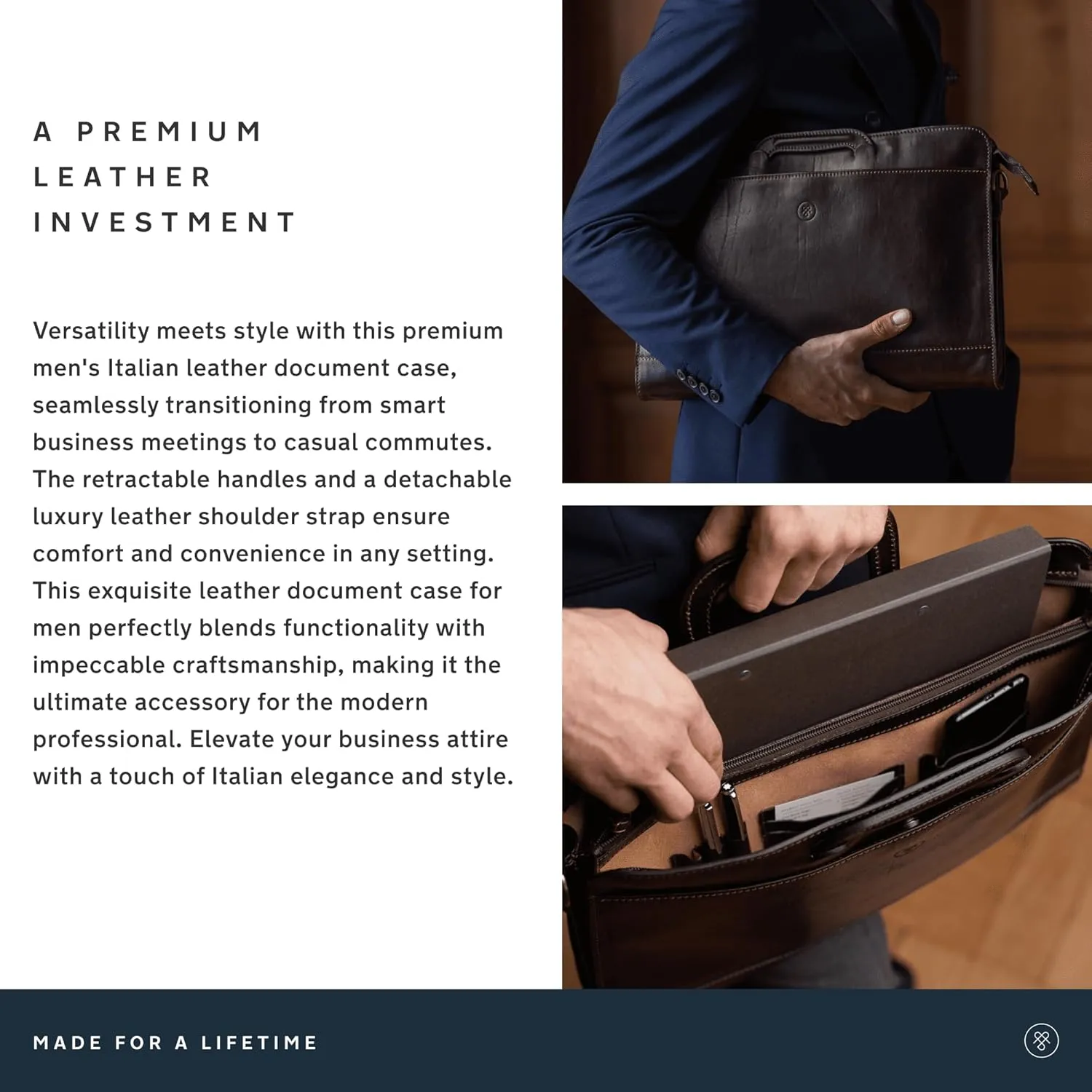 Maxwell Scott - Mens Luxury Leather Slim Document Case Portfolio with Handles - Handmade in Italy - The Barolo