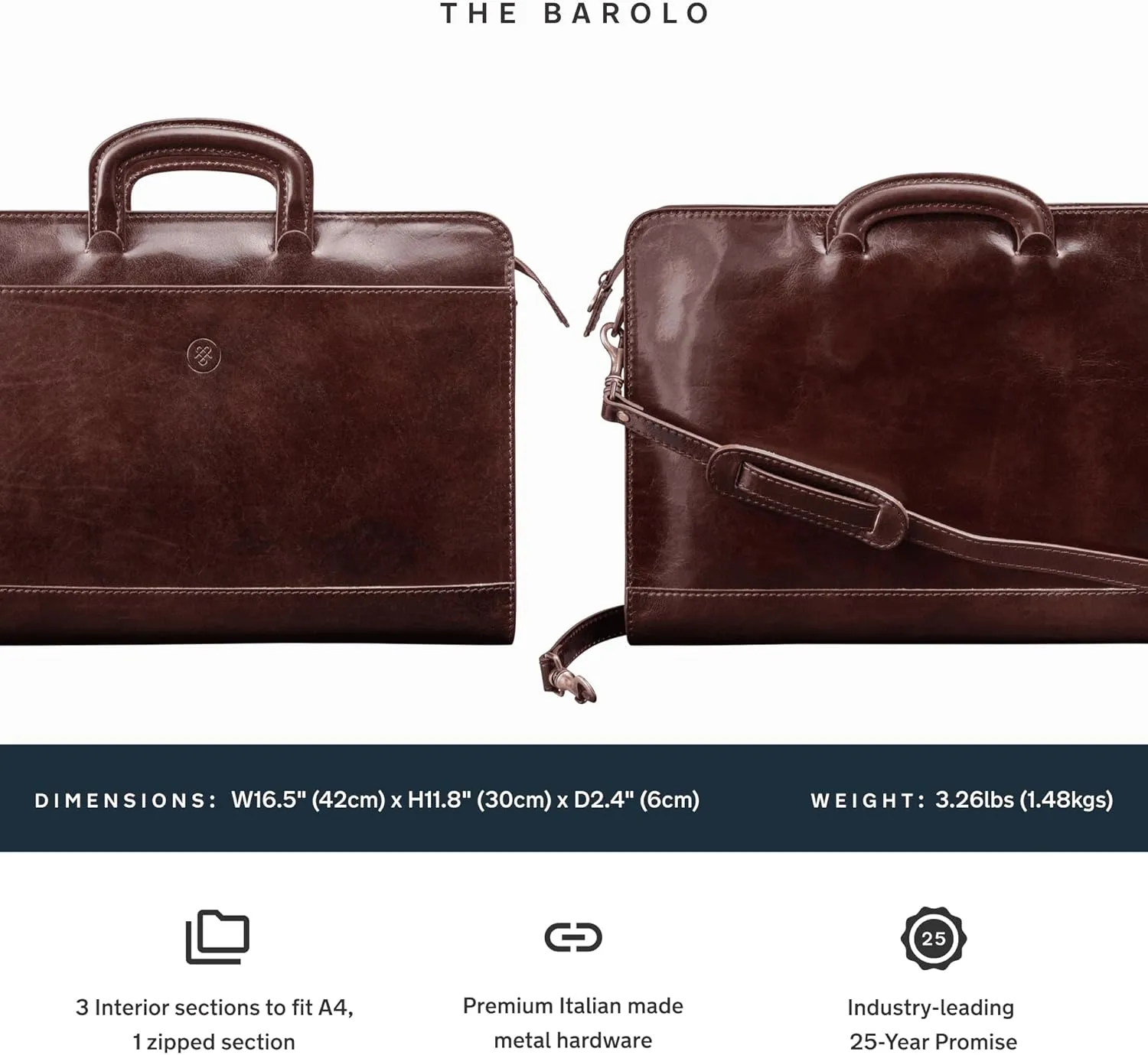 Maxwell Scott - Mens Luxury Leather Slim Document Case Portfolio with Handles - Handmade in Italy - The Barolo