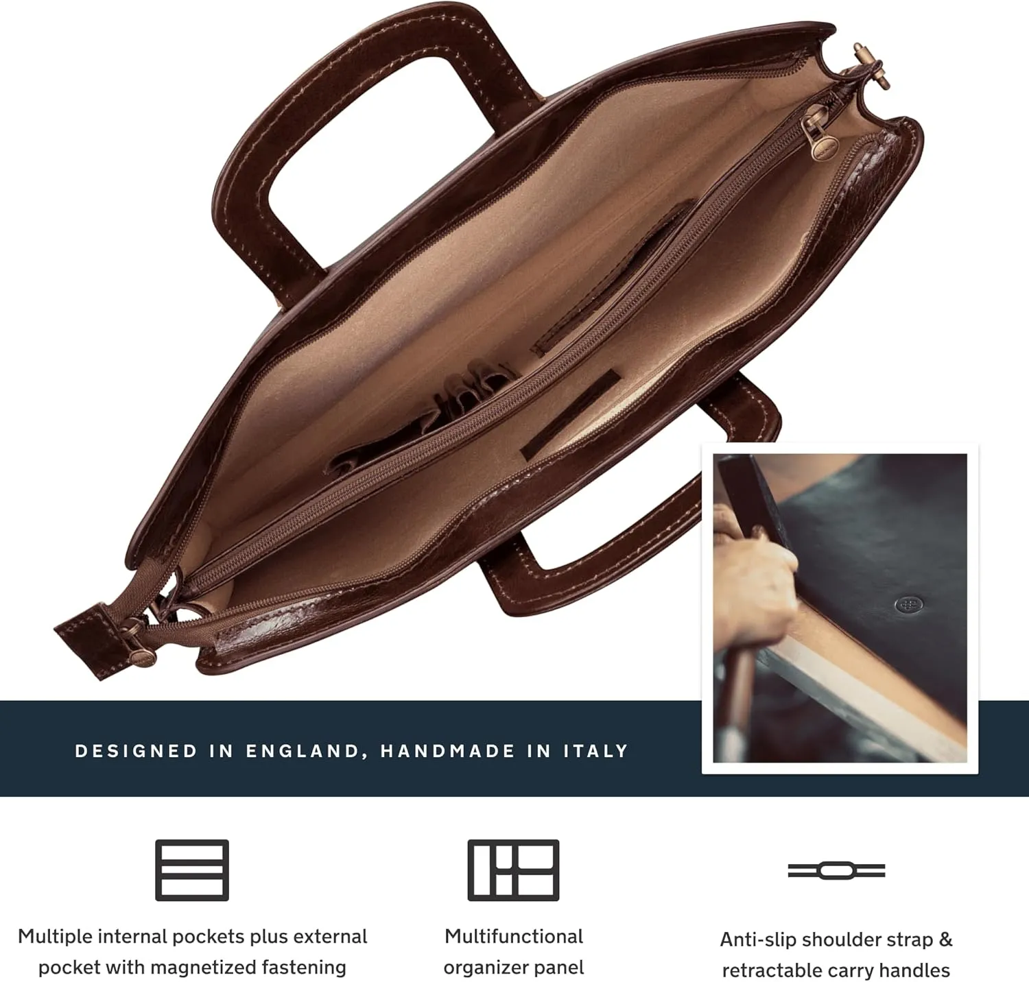 Maxwell Scott - Mens Luxury Leather Slim Document Case Portfolio with Handles - Handmade in Italy - The Barolo