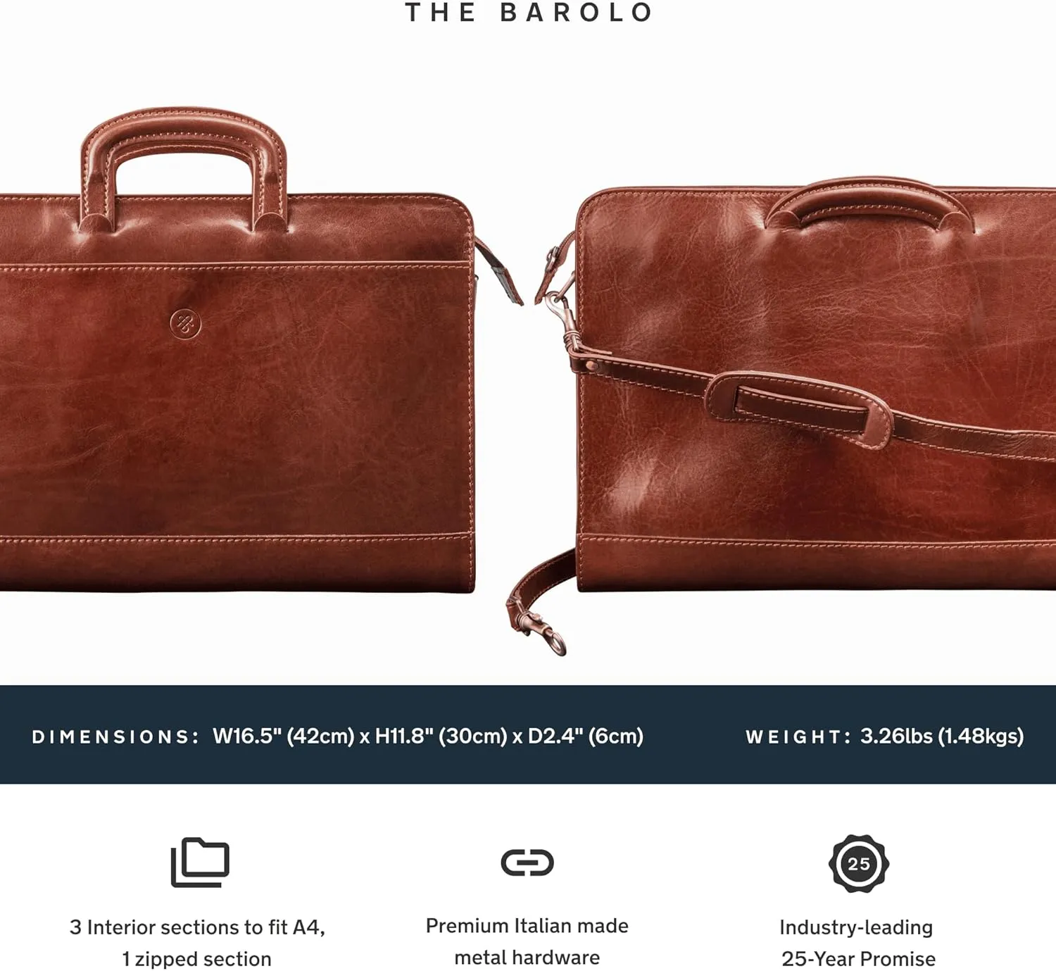 Maxwell Scott - Mens Luxury Leather Slim Document Case Portfolio with Handles - Handmade in Italy - The Barolo