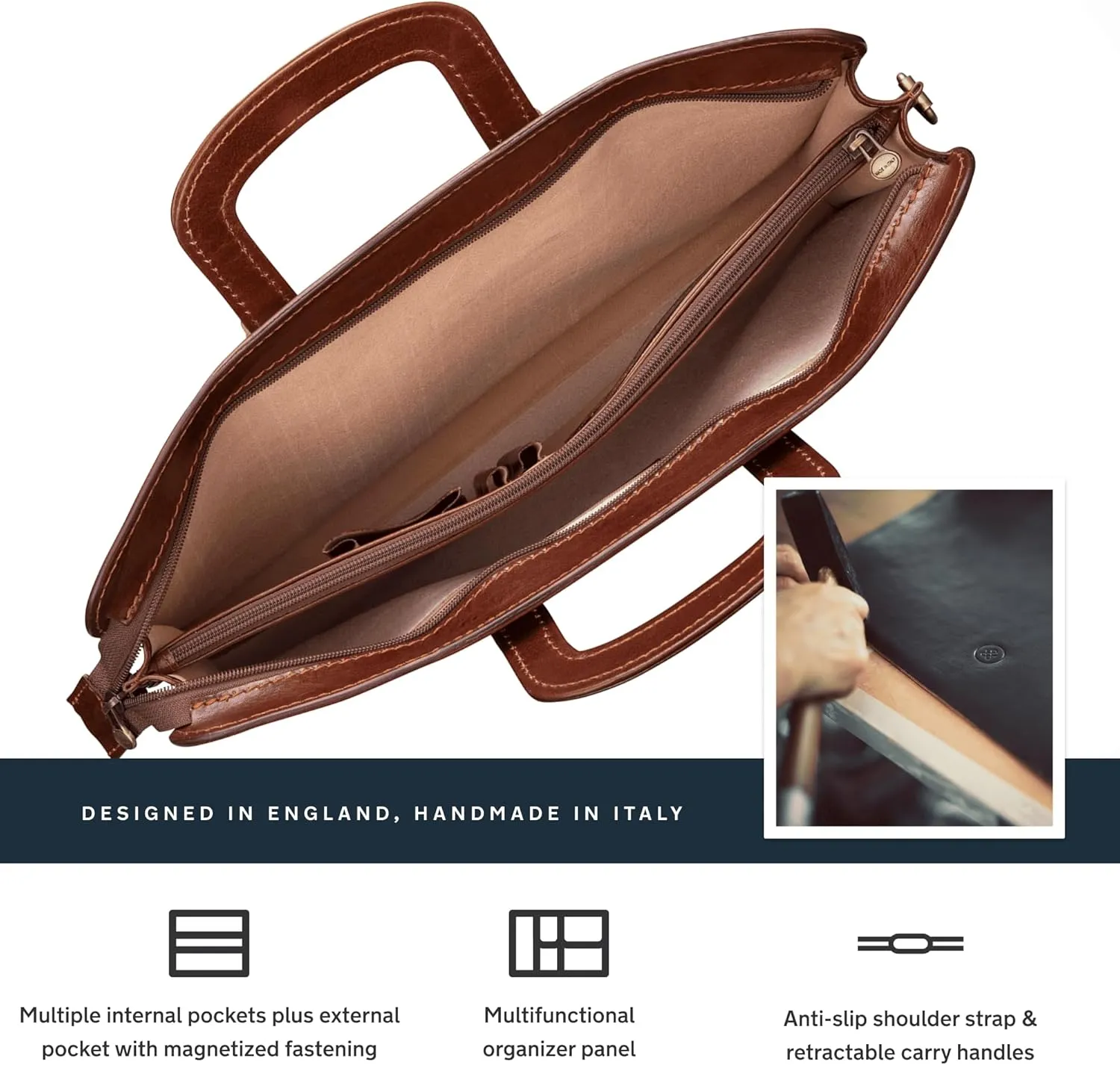 Maxwell Scott - Mens Luxury Leather Slim Document Case Portfolio with Handles - Handmade in Italy - The Barolo