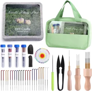 Mayboos Felting Kit - 6"x6" Felting Pad & Tools with Needles, Finger Guards, Wooden Handle Scissor, Bag for Beginner & Professional DIY