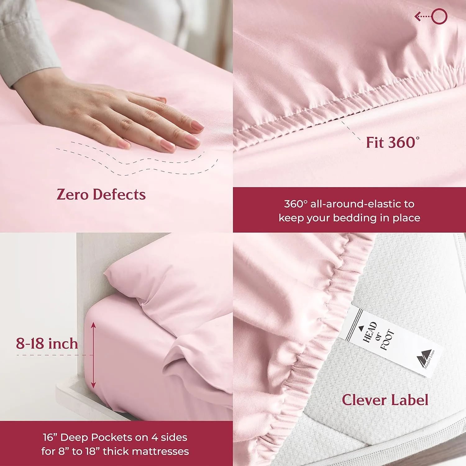 Mayfair Linen Egyptian Cotton Sheet Set - 800 TC 4 PC Blush Queen Bedsheet for Queen Size Bed, Sateen Weave Luxury Hotel Sheets, Soft Cooling Bedding Sheets, 16" Deep Pocket