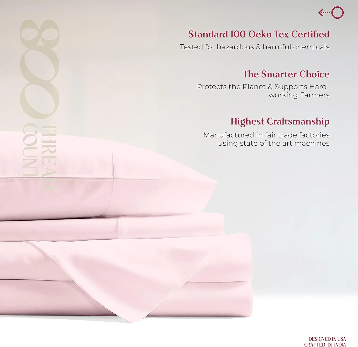 Mayfair Linen Egyptian Cotton Sheet Set - 800 TC 4 PC Blush Queen Bedsheet for Queen Size Bed, Sateen Weave Luxury Hotel Sheets, Soft Cooling Bedding Sheets, 16" Deep Pocket