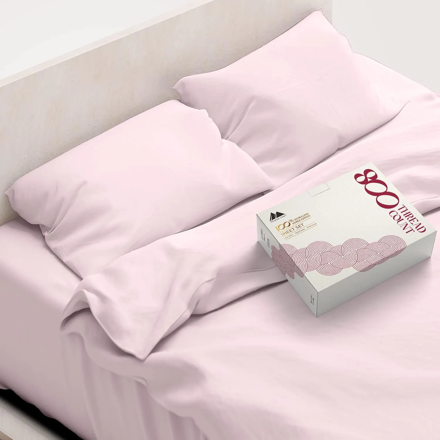 Mayfair Linen Egyptian Cotton Sheet Set - 800 TC 4 PC Blush Queen Bedsheet for Queen Size Bed, Sateen Weave Luxury Hotel Sheets, Soft Cooling Bedding Sheets, 16" Deep Pocket