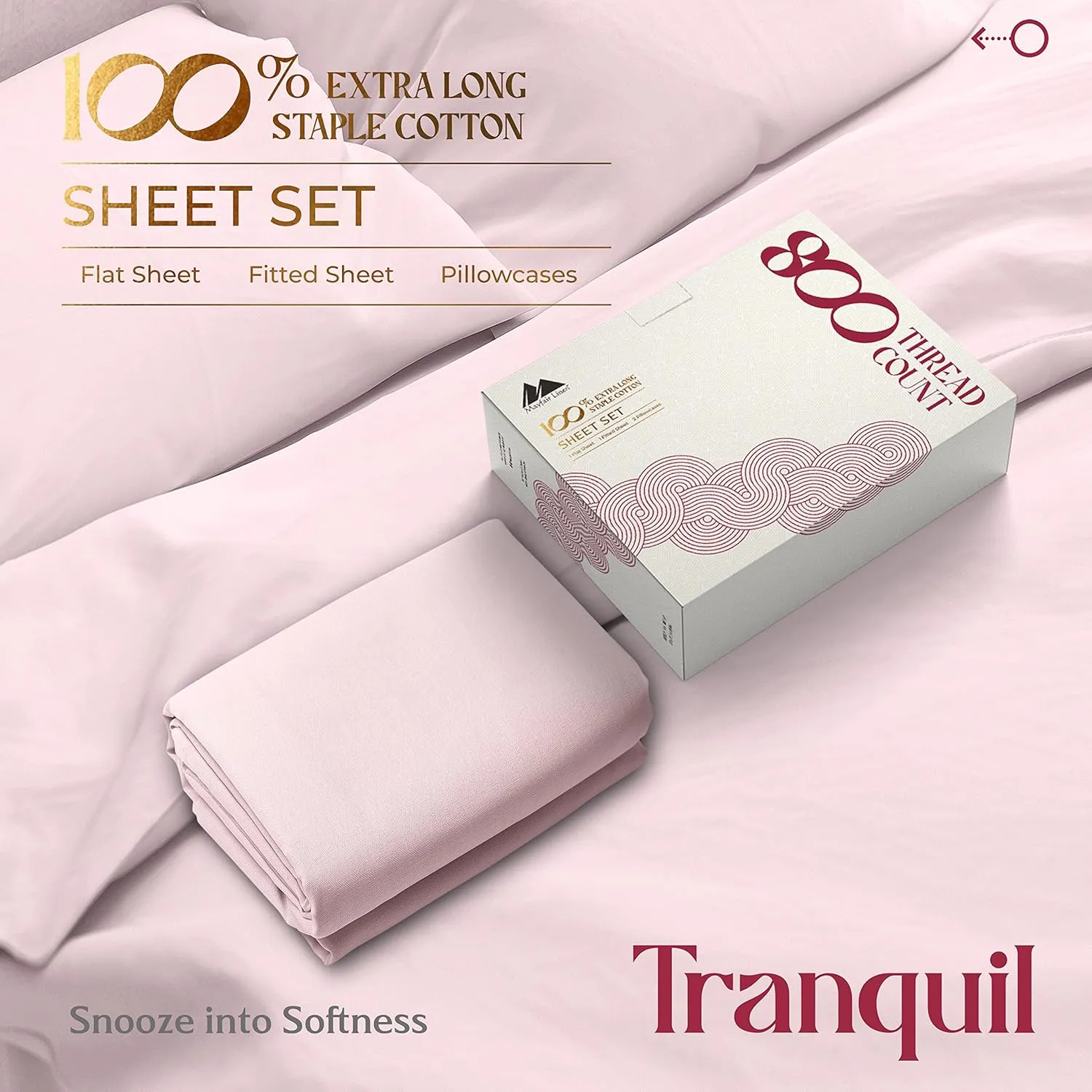 Mayfair Linen Egyptian Cotton Sheet Set - 800 TC 4 PC Blush Queen Bedsheet for Queen Size Bed, Sateen Weave Luxury Hotel Sheets, Soft Cooling Bedding Sheets, 16" Deep Pocket