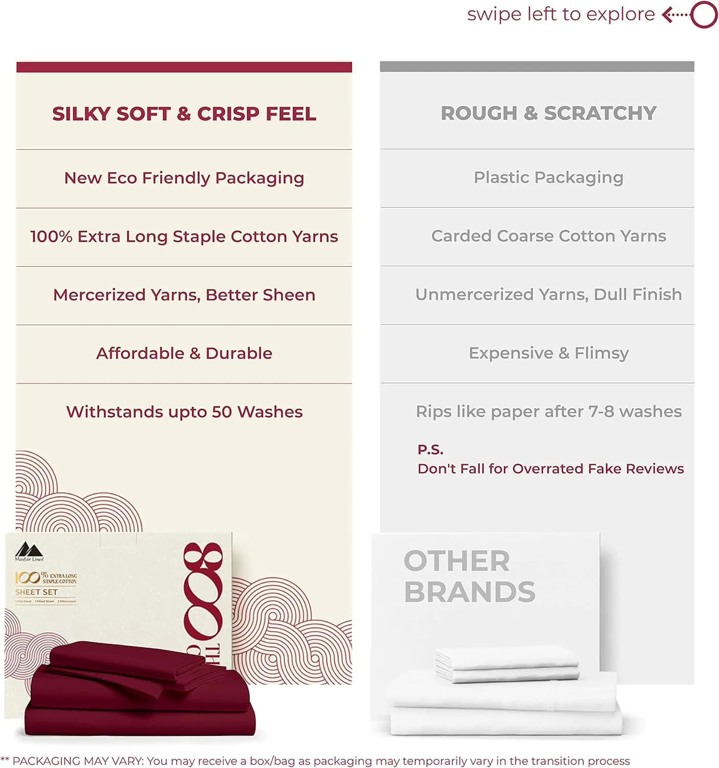 Mayfair Linen Egyptian Cotton Sheet Set - 800 TC 4 PC Burgundy Queen Bedsheet for Queen Size Bed, Sateen Weave Luxury Hotel Sheets, Soft Cooling Sheets, 16" Deep Pocket (Fits Upto 18" Mattress)