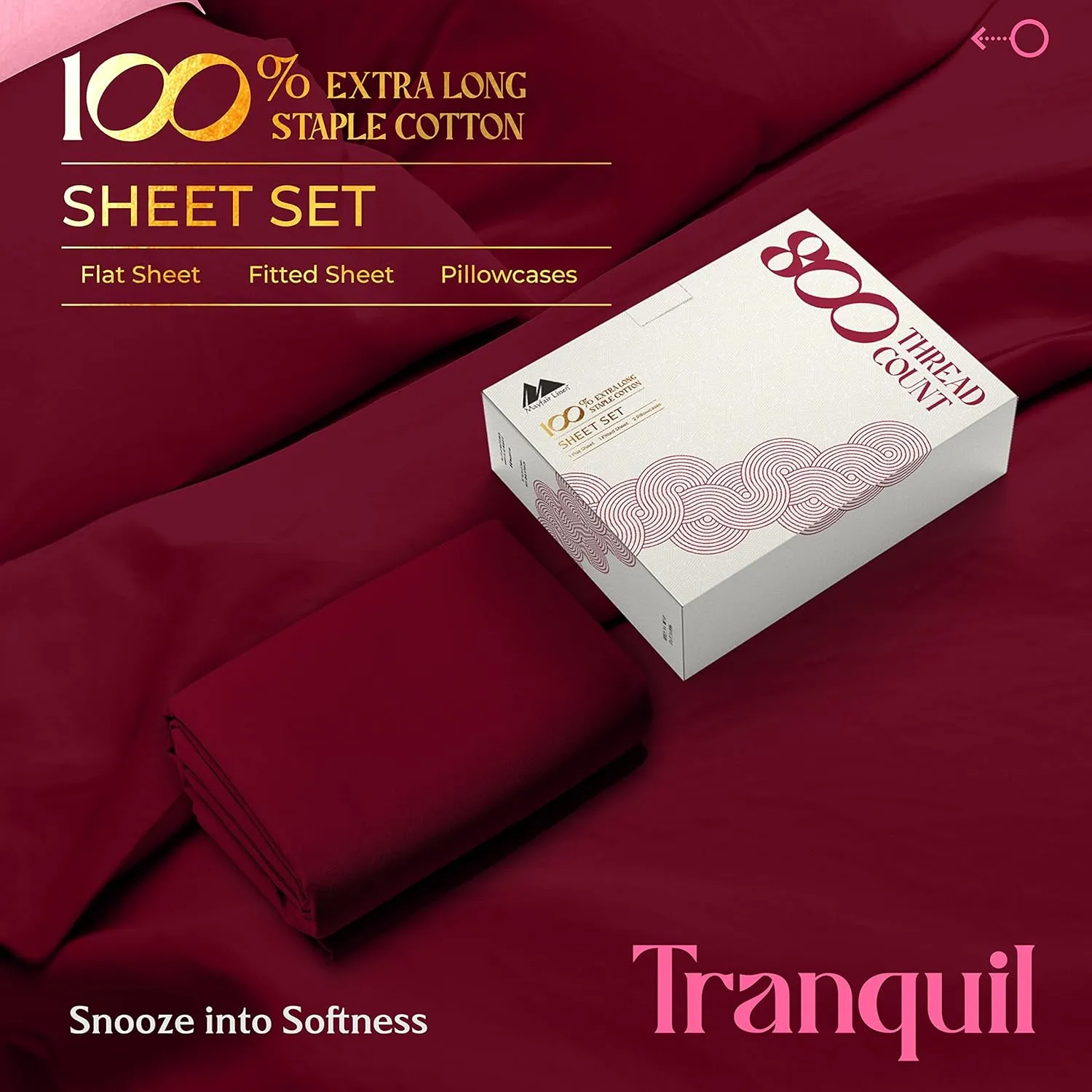 Mayfair Linen Egyptian Cotton Sheet Set - 800 TC 4 PC Burgundy Queen Bedsheet for Queen Size Bed, Sateen Weave Luxury Hotel Sheets, Soft Cooling Sheets, 16" Deep Pocket (Fits Upto 18" Mattress)