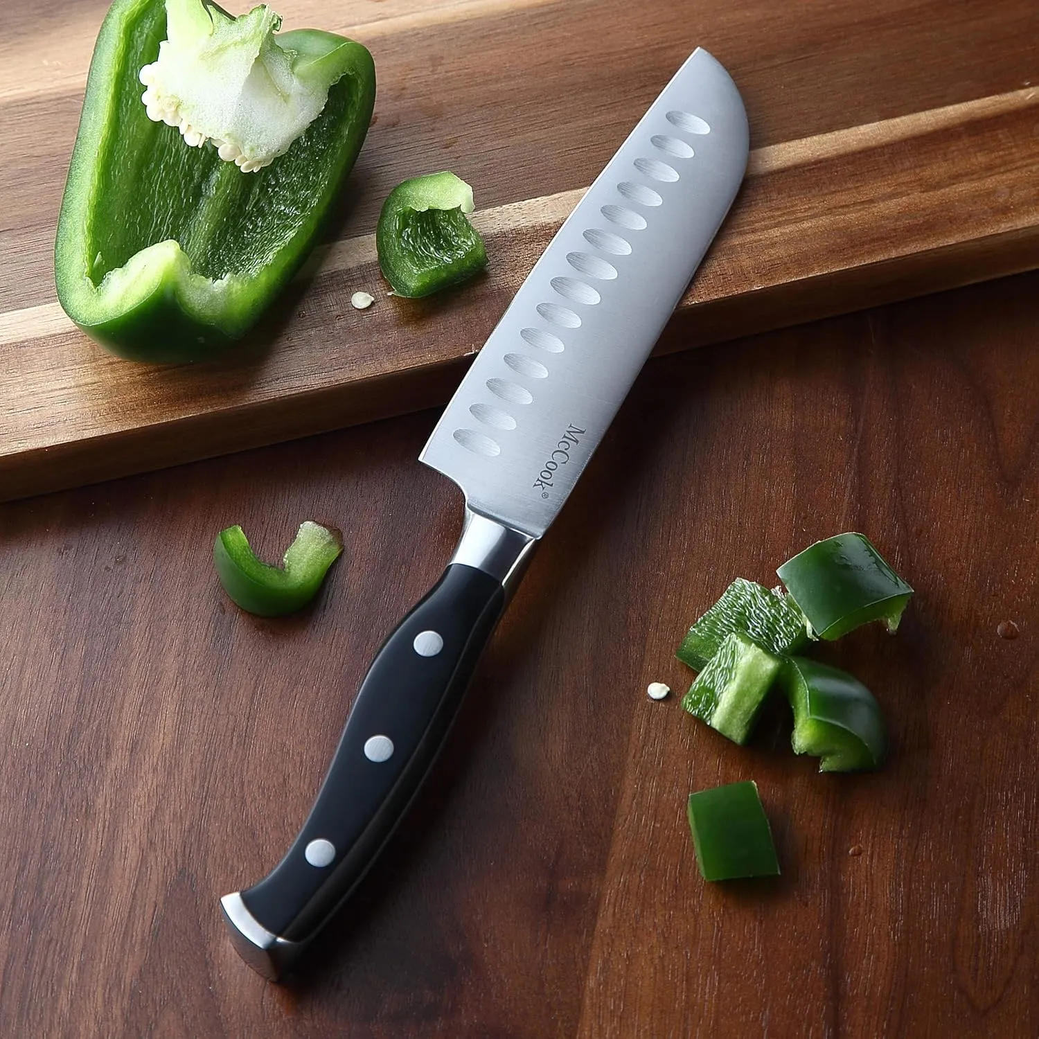 McCook® Knife Sets, German Stainless Steel Kitchen Knives Set with Built-in Sharpener and Wooden Block