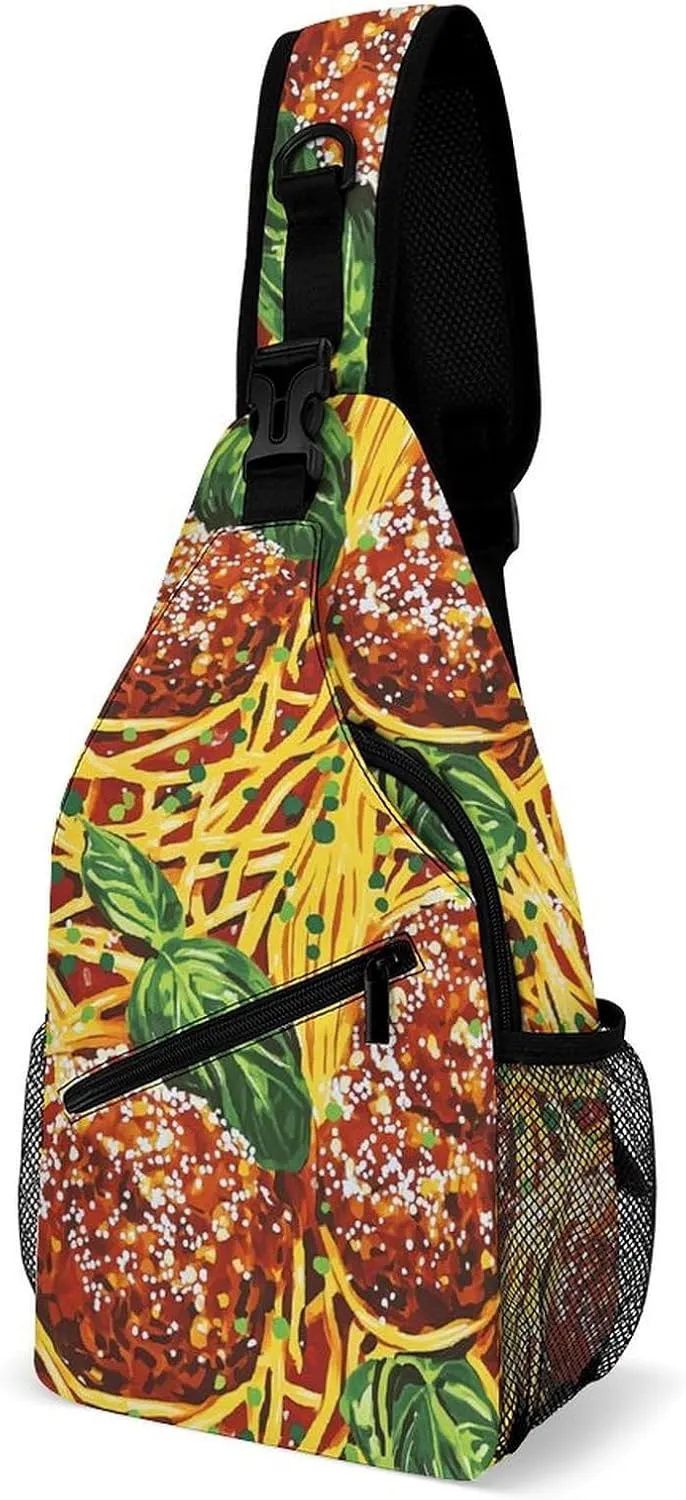 Meatball Pasta Casual Sling Bag Backpack Travel Shoulder Chest Crossbody Bags Adjustable Daypack Unisex