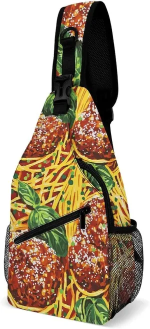 Meatball Pasta Casual Sling Bag Backpack Travel Shoulder Chest Crossbody Bags Adjustable Daypack Unisex