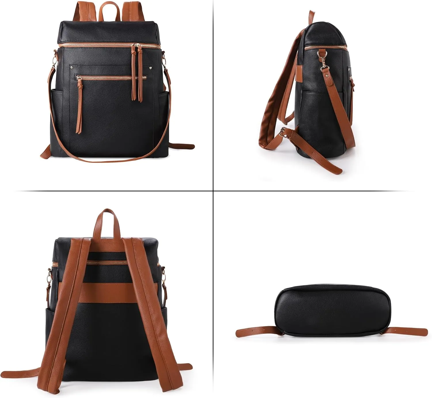 MEEJUNE Large Leather Backpack for Women Backpack Purse with Luggage Strap Crossdody Bag Travel Fashion Backpack Designer Ladies Shoulder bag with Adjustable Strap