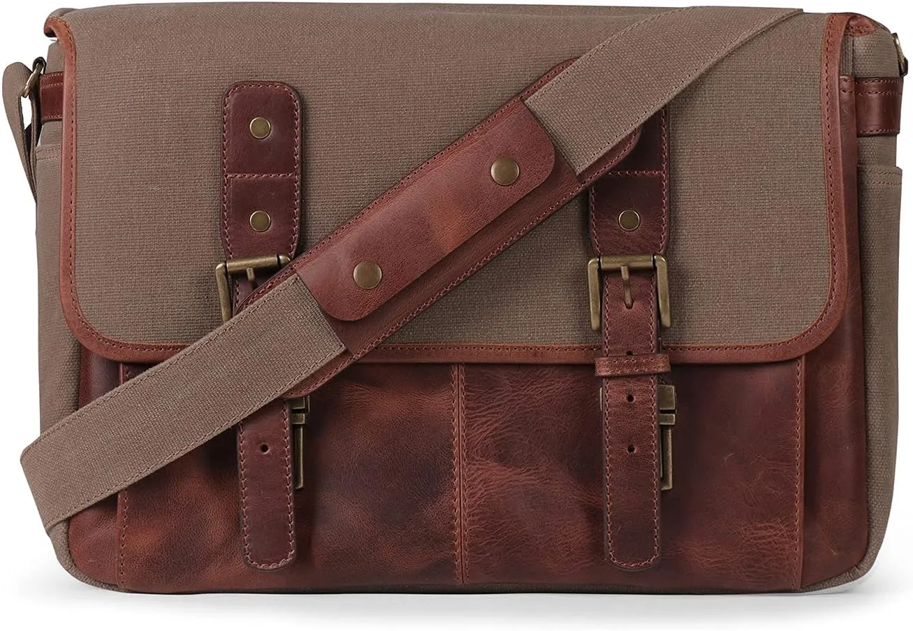 MegaGear Italian Leather Messenger Bag, Lightweight Unisex Business Briefcase Satchel Portfolio, Multi Compartment