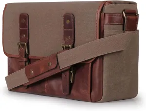 MegaGear Italian Leather Messenger Bag, Lightweight Unisex Business Briefcase Satchel Portfolio, Multi Compartment