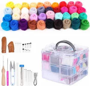 mekueeex 40 Colors Needle Felting Kits for Beginners, Needle Felting Supplies Kits with Tools, Felt Starter Kits with Needles, Storage Bag for DIY Handcrafts Decoration ﻿
