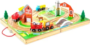 Melissa & Doug 17-Piece Wooden Take-Along Tabletop Farm, 4 Farm Vehicles, Play Pieces, Barn, Grain House Take-Along Pretend Play Toy Barn Toys For Toddlers Ages 1 