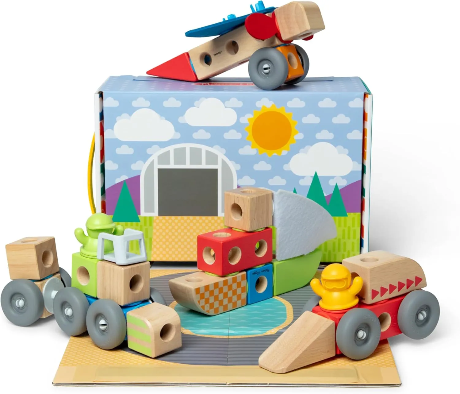 Melissa & Doug Blockables™ Vehicles Snap and Play, Mix and Match Connectable Wooden Building Blocks Play Set Toy for Preschool Boys and Girls (54 Pcs)