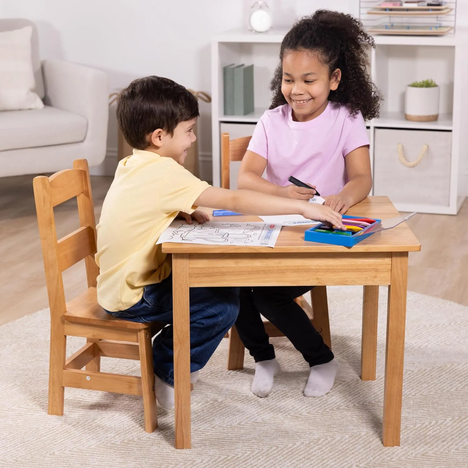 Melissa & Doug Solid Wood Table and 2 Chairs Set - Light Finish Furniture for Playroom