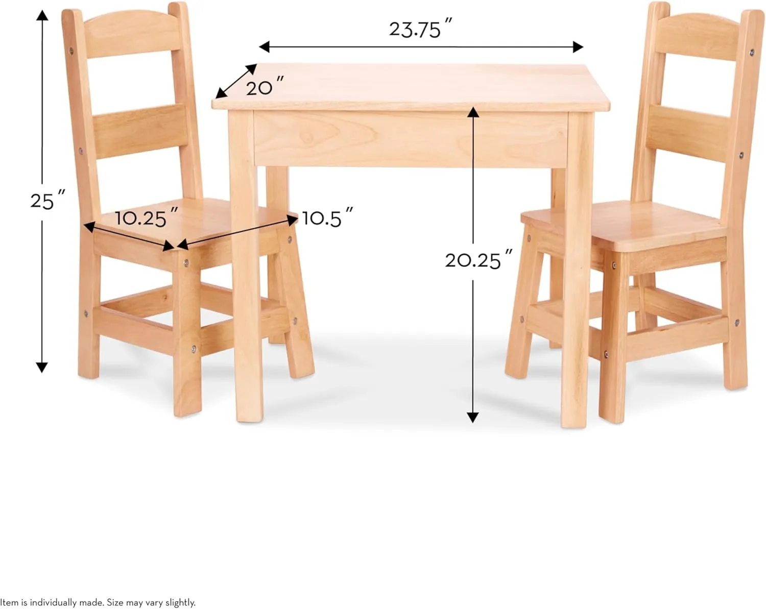 Melissa & Doug Solid Wood Table and 2 Chairs Set - Light Finish Furniture for Playroom