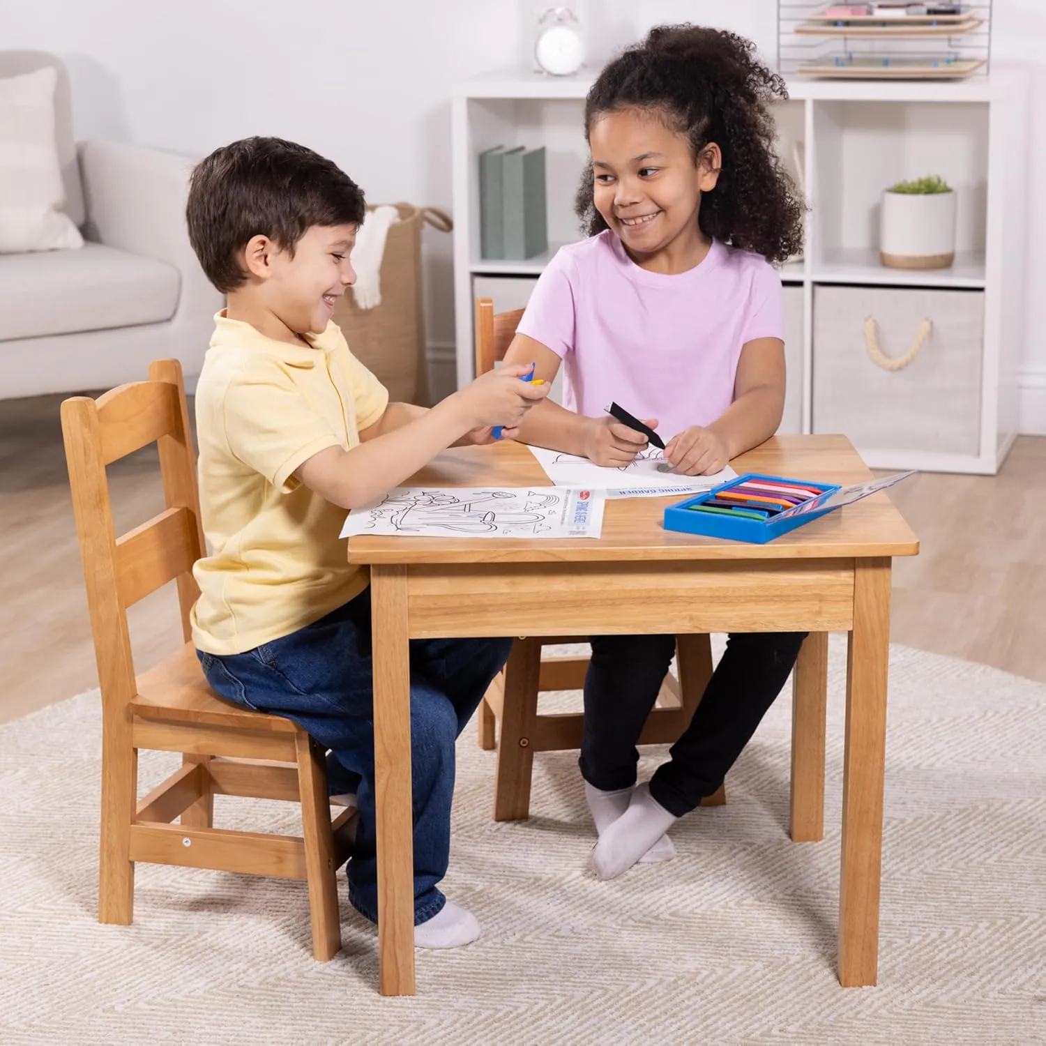 Melissa & Doug Solid Wood Table and 2 Chairs Set - Light Finish Furniture for Playroom