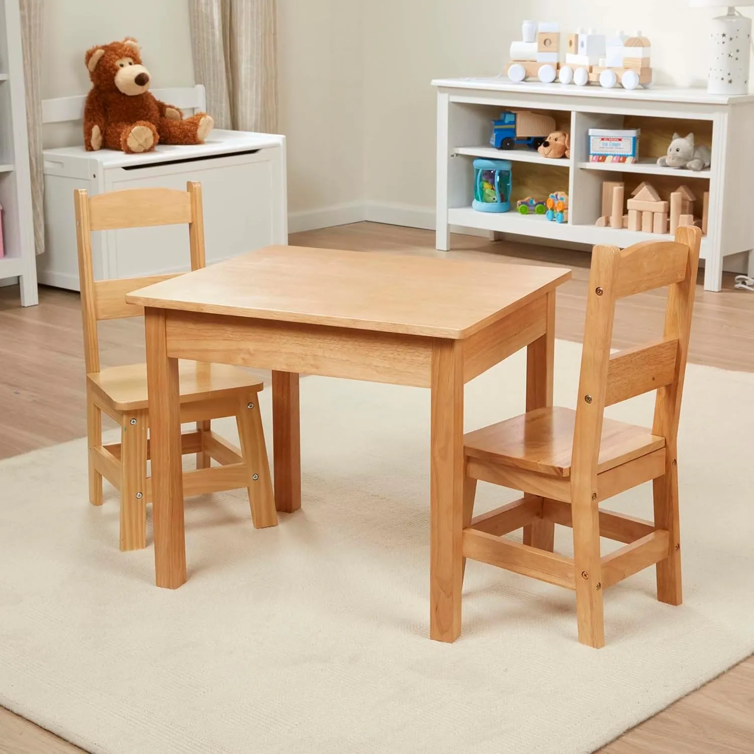 Melissa & Doug Solid Wood Table and 2 Chairs Set - Light Finish Furniture for Playroom